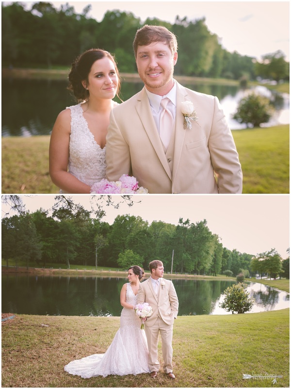 Formal bridal portraits of the bride and groom under a weeping willow tree at Bellevue Baptist Church