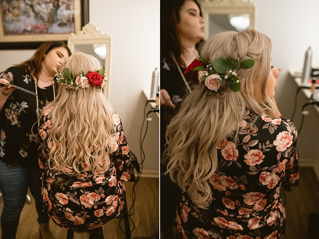 bride's hair  at the wedding barn in arkansas