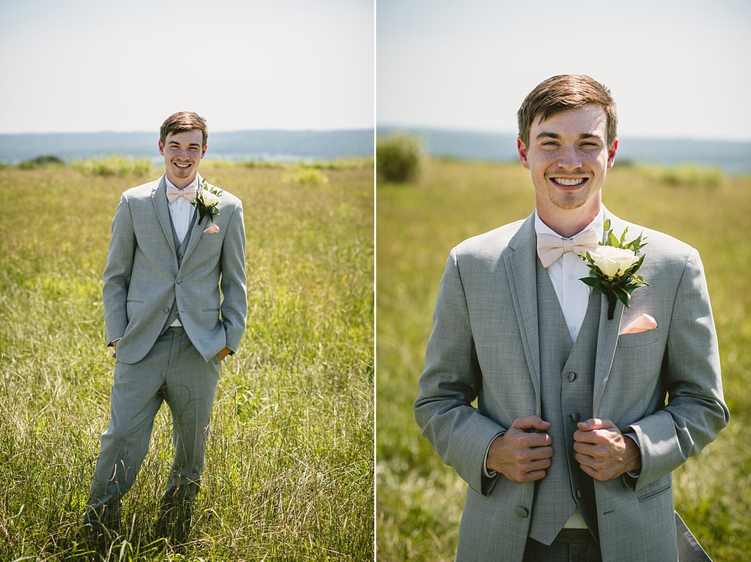 bride and groom wedding photos on love mountain at the wedding barn in arkansas