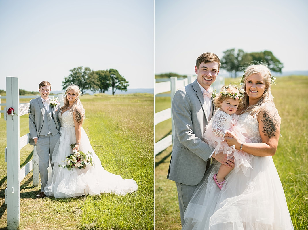 bride and groom wedding photos on love mountain at the wedding barn in arkansas