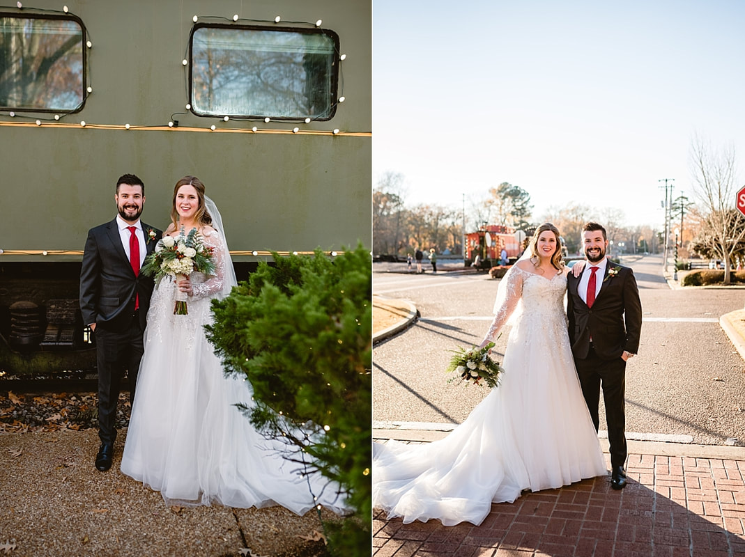 wedding portraits on Collierville Town Square