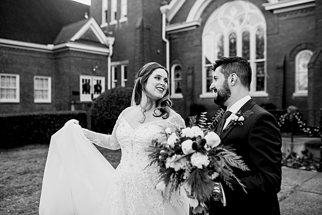 wedding portraits on Collierville Town Square