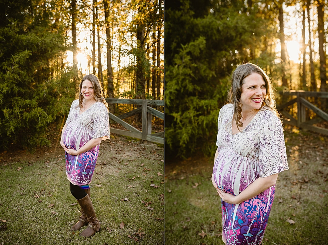 fall maternity photos at Hinton Park in Collierville, TN during golden hour