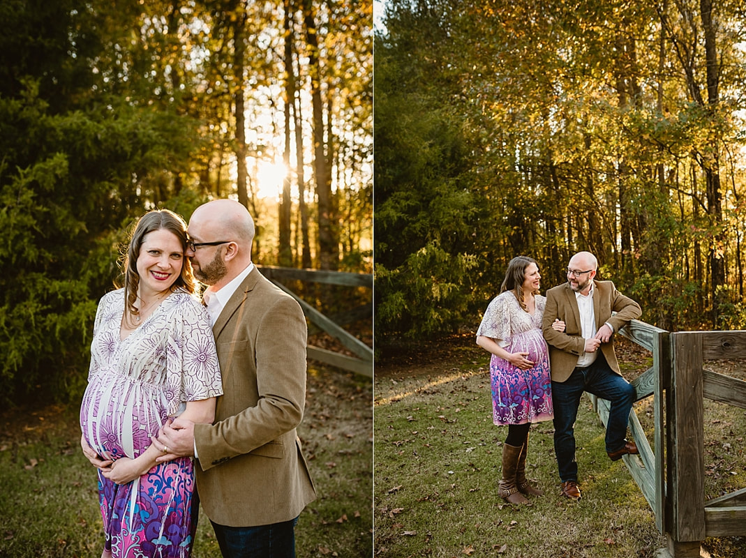 fall maternity photos at Hinton Park in Collierville, TN during golden hour