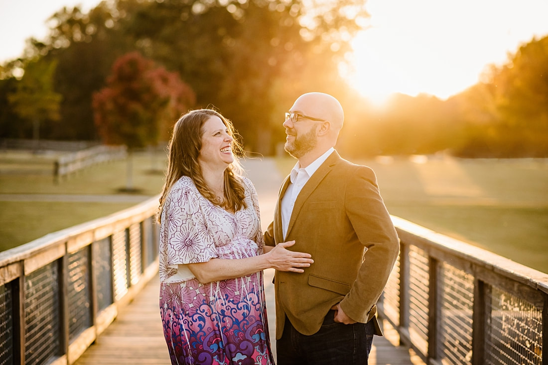 fall maternity photos at Hinton Park in Collierville, TN during golden hour