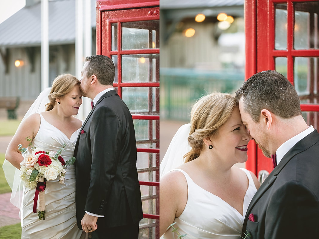 Bride and groom at the Collierville Town Square