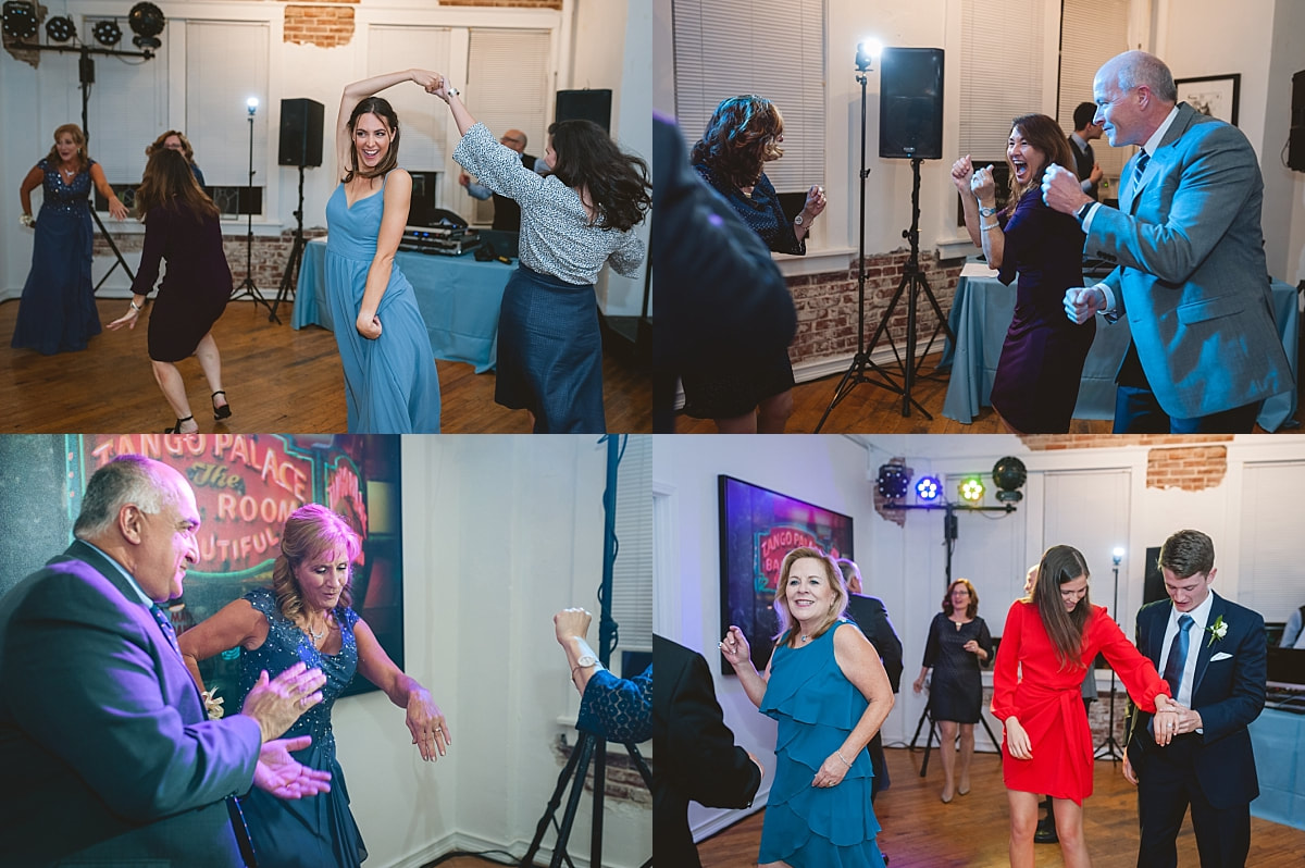 wedding guests dancing at wedding reception at the robinson gallery downtown memphis