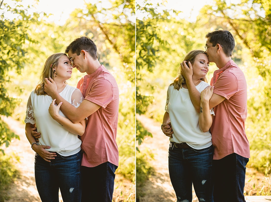 couple posing for engagement photos at shelby farms park in memphis, tn