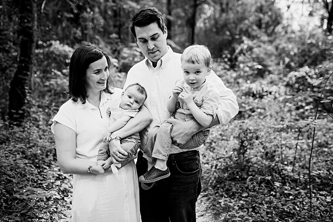 family portrait in the woods at Shelby Farms