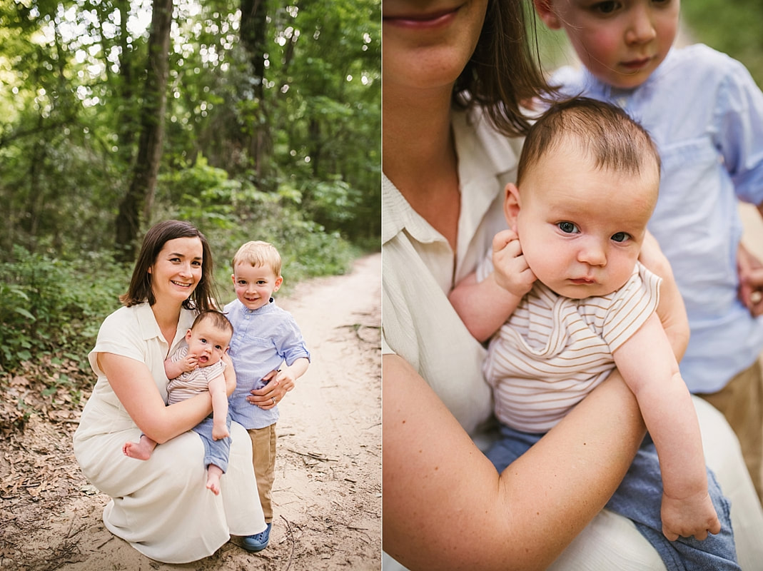 family portrait in the woods at Shelby Farms