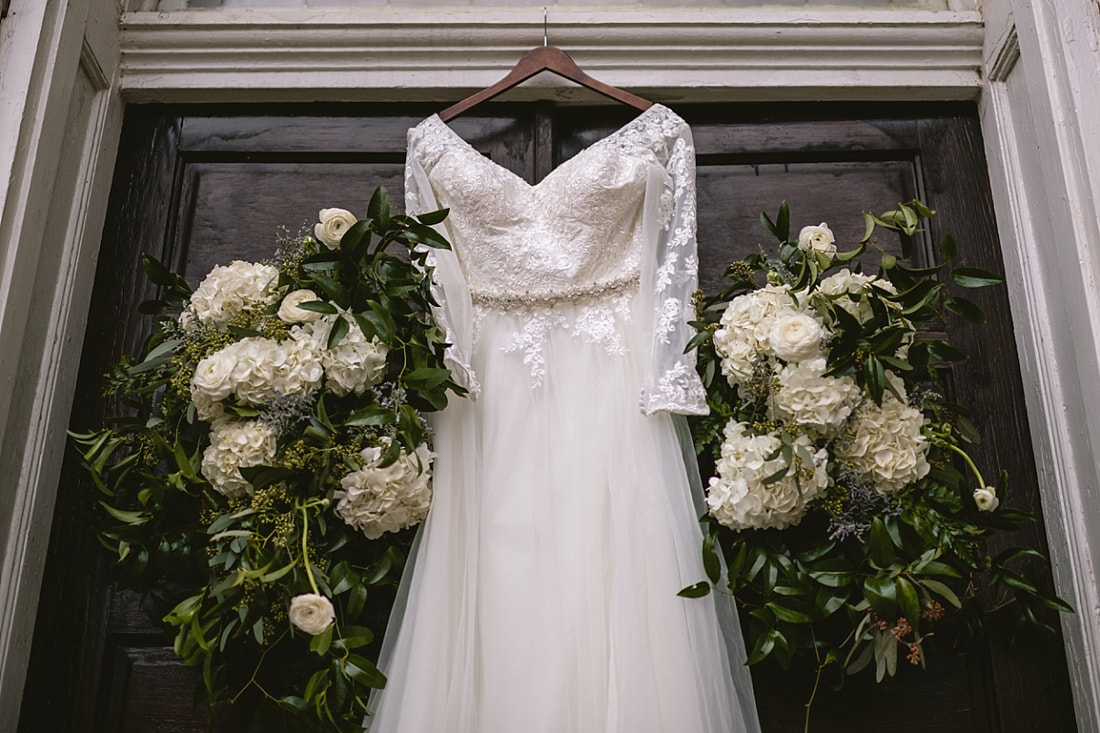 wedding dressing hanging on fillmore street chapel doors