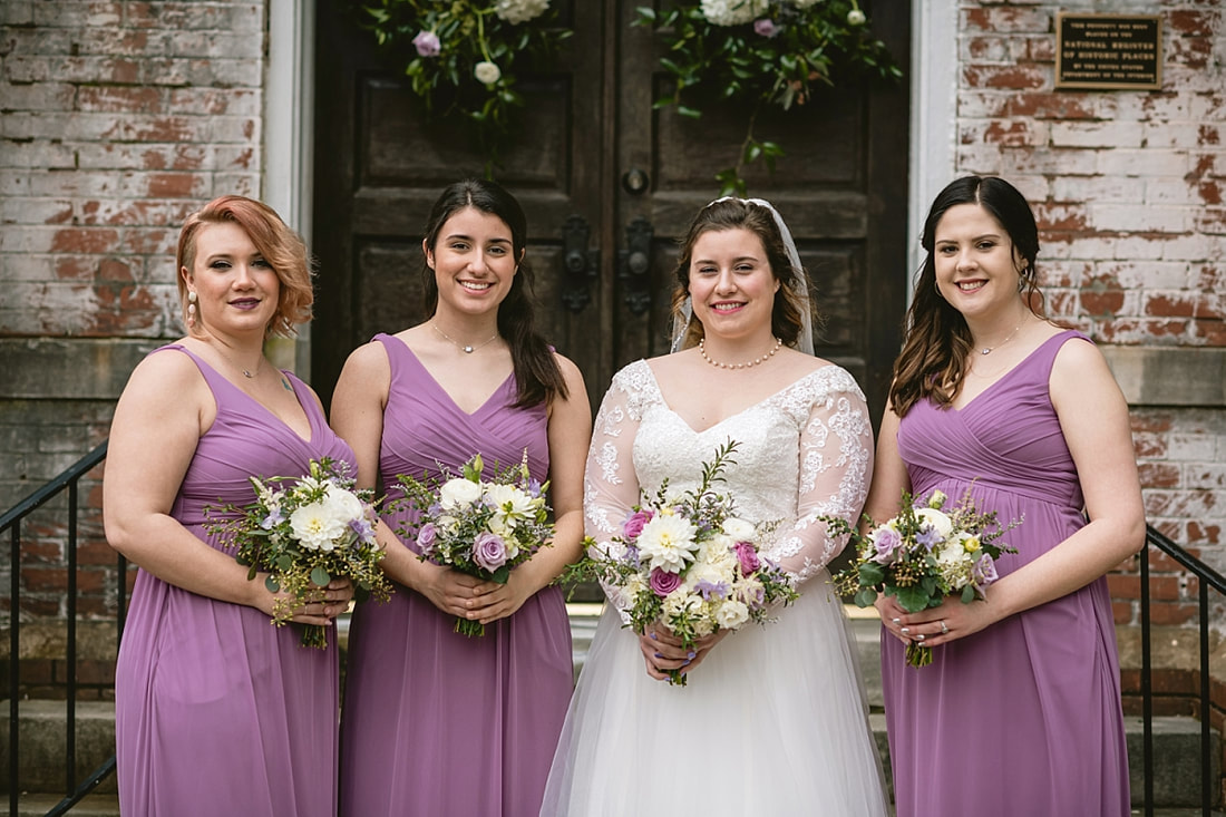 Bridal party portraits outside of Fillmore street Chapel, Corinth, MS