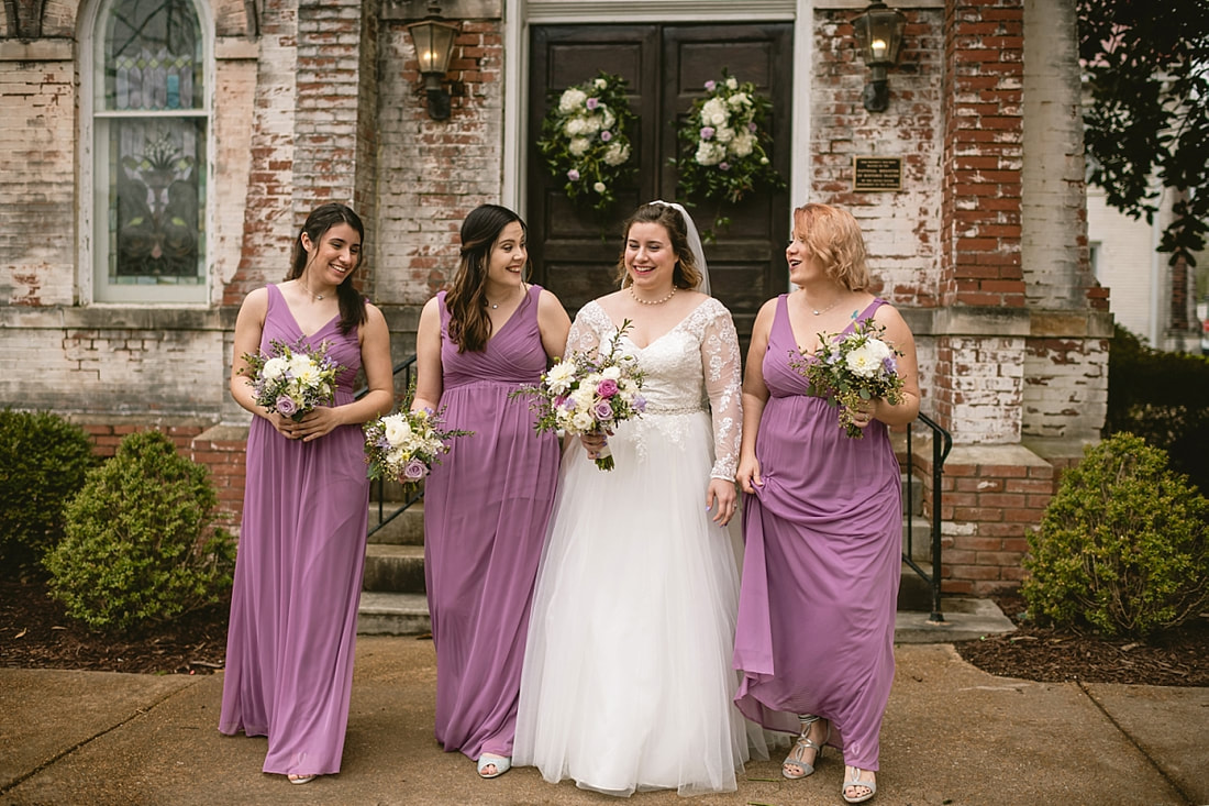 Bridal party portraits outside of Fillmore street Chapel, Corinth, MS