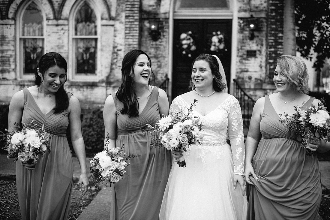 Bridal party portraits outside of Fillmore street Chapel, Corinth, MS