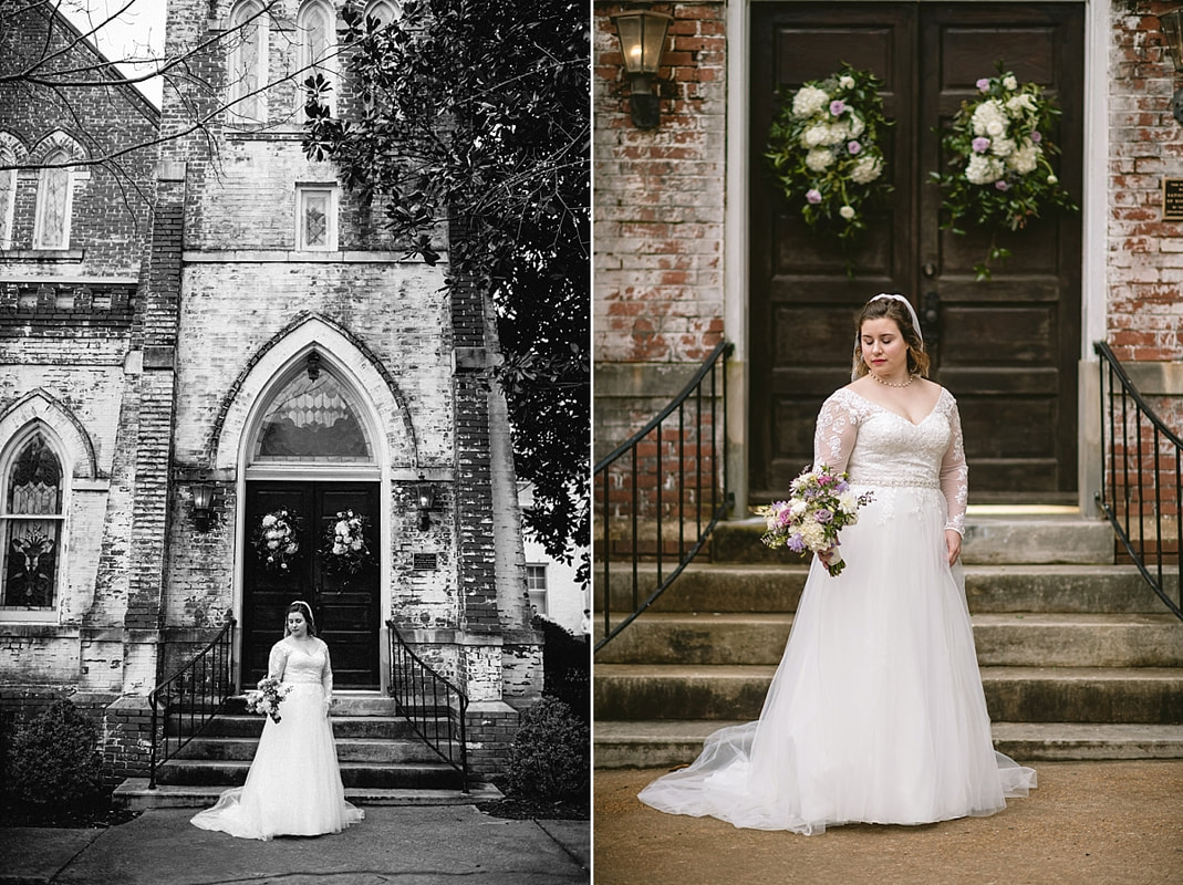 Bridal portraits outside of Fillmore street Chapel, Corinth, MS