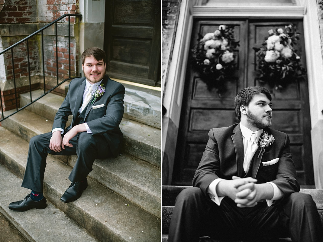 Groom portraits outside of Fillmore street Chapel, Corinth, MS