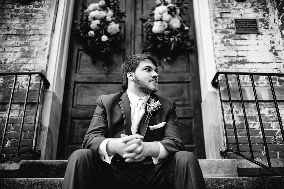 Groom portraits outside of Fillmore street Chapel, Corinth, MS