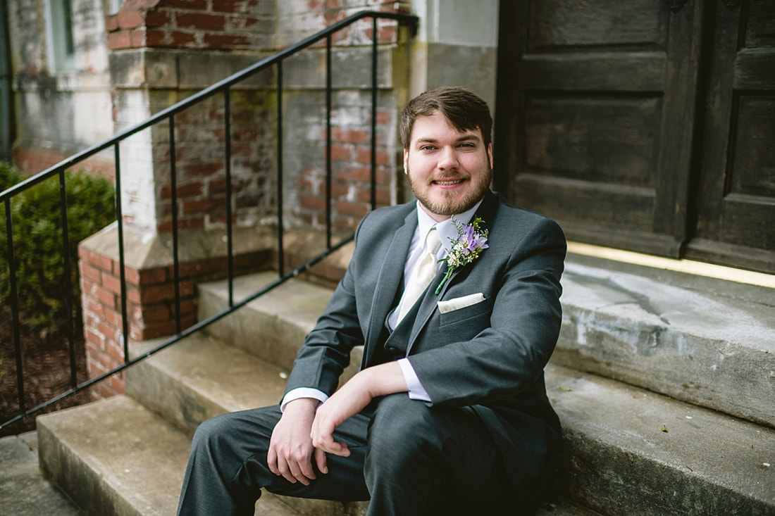 Groom portraits outside of Fillmore street Chapel, Corinth, MS