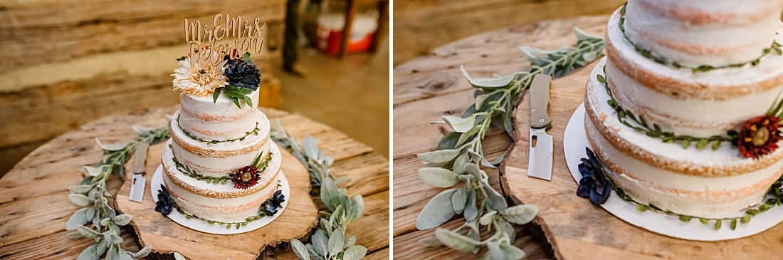 rustic wedding cake at Green Frog Farm