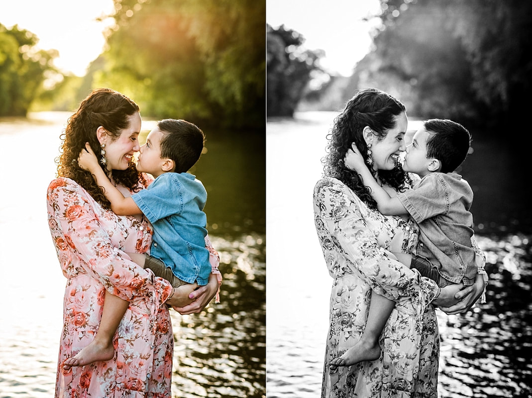 Portrait of pregnant mother with her son at the creek in Memphis, TN