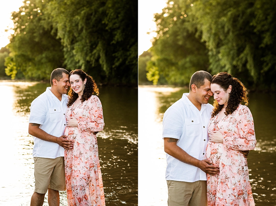 Portrait of father with pregnant mother at the creek in Memphis, TN