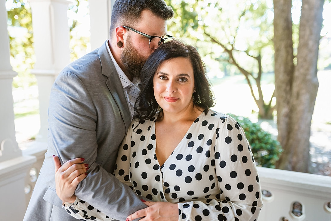 engagement photos on the front porch at Woodruff-Fontaine house in Memphis