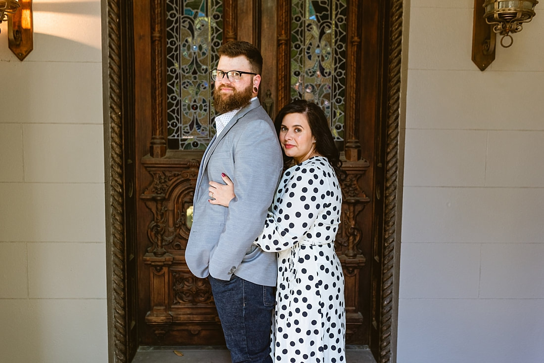 engagement photos on the front porch at Woodruff-Fontaine house in Memphis