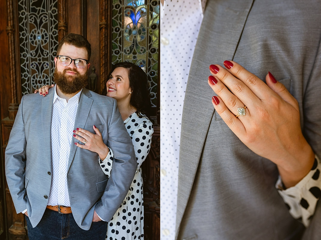 engagement photos on the front porch at Woodruff-Fontaine house in Memphis