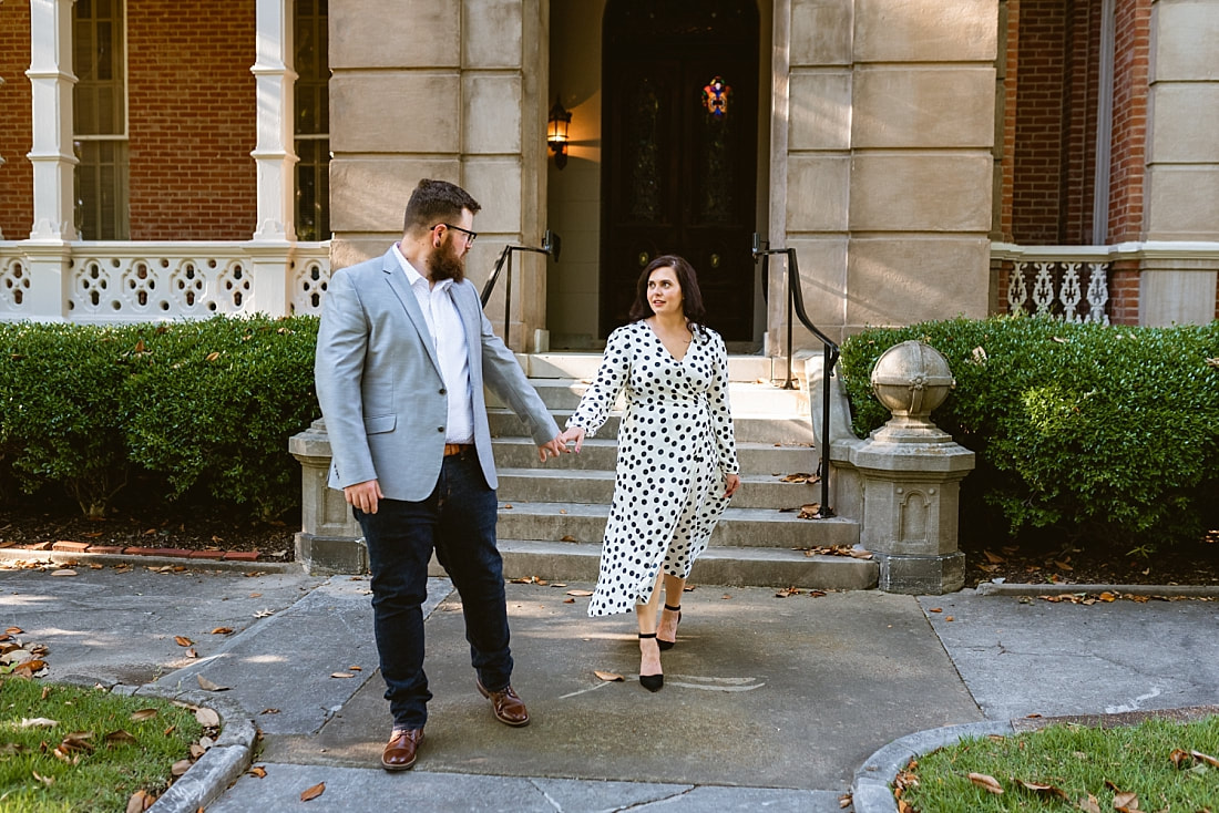 engagement photos on the front porch at Woodruff-Fontaine house in Memphis