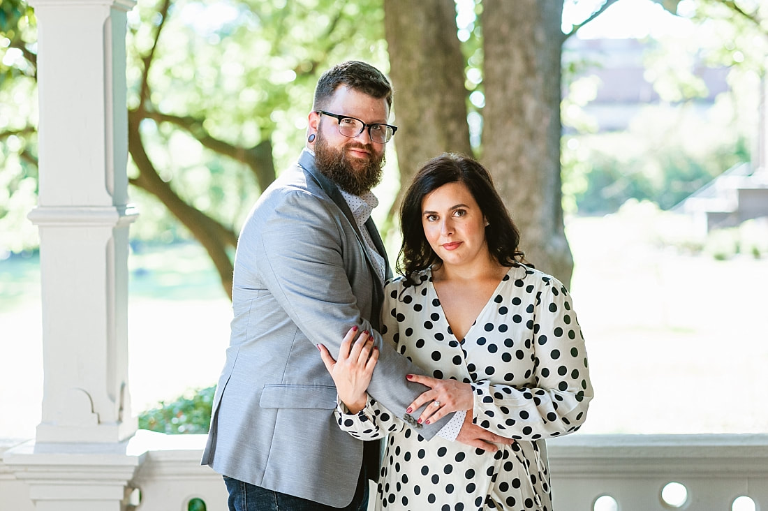 engagement photos on the front porch at Woodruff-Fontaine house in Memphis