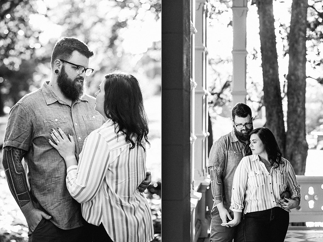 engagement photos on the front porch at Woodruff-Fontaine house in Memphis