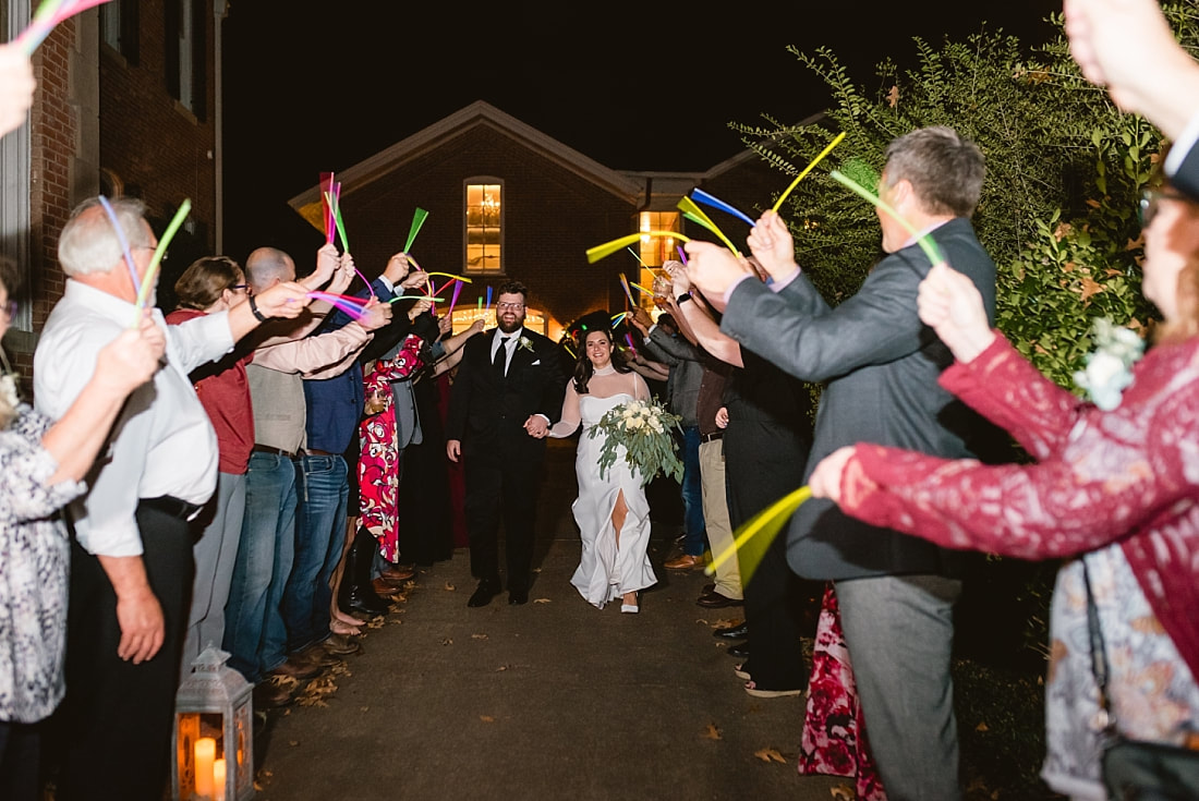 wedding reception exit with glowsticks at Woodruff-Fontaine in Memphis, TN