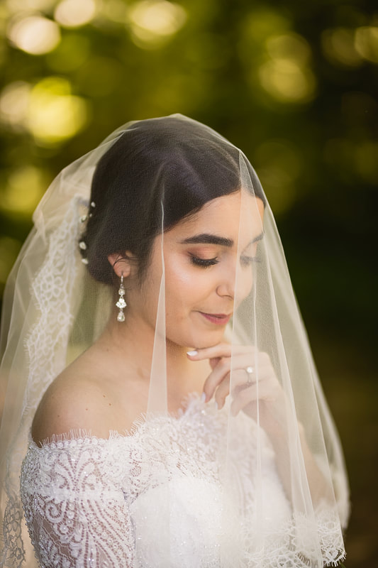 Bridal portrait of bride under wedding veil + Memphis, TN wedding