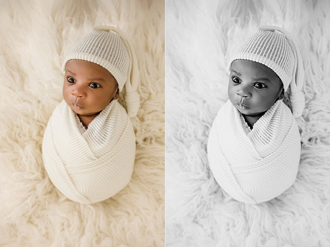 Baby Boy wrapped in cream blanket for newborn photos with Sarah Morris photography