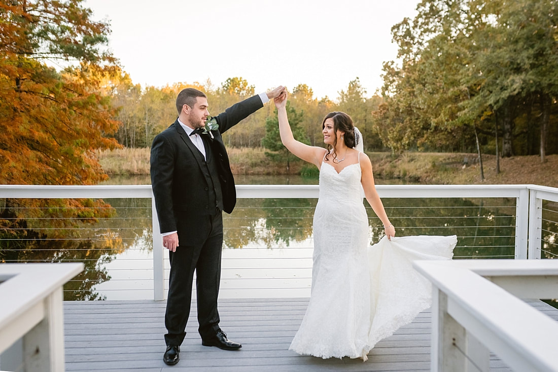 Bride and Groom dancing on deck at Orion Hill in Arlington, TN