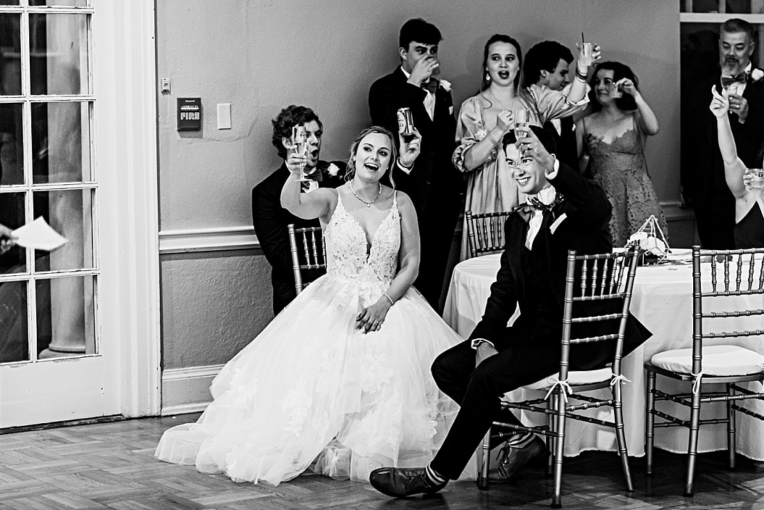 toasting at wedding reception + Pink Palace Wedding + Memphis, TN