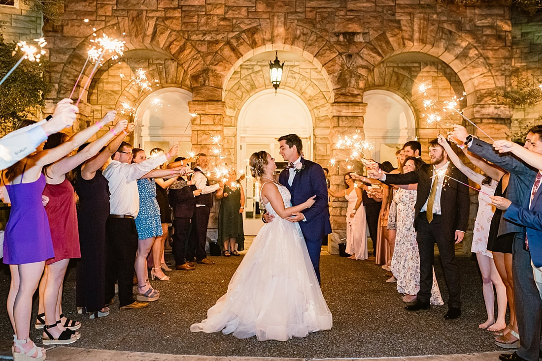 sparkler exit at wedding reception + Pink Palace Wedding + Memphis, TN