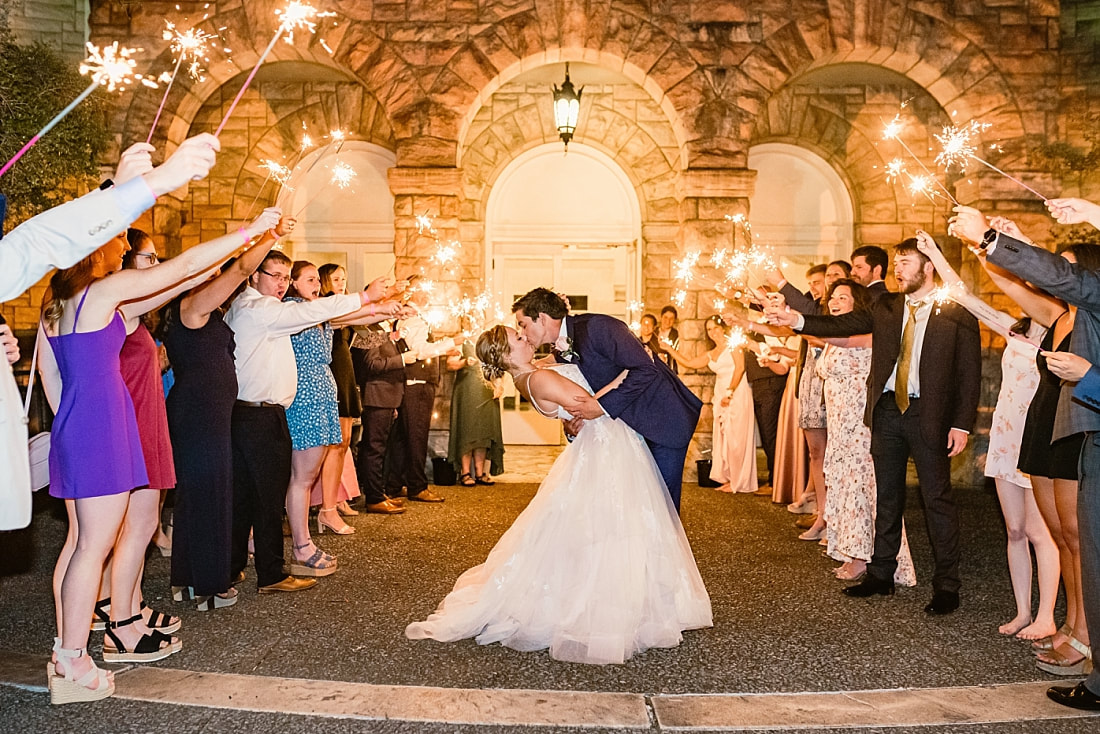 sparkler exit at wedding reception + Pink Palace Wedding + Memphis, TN