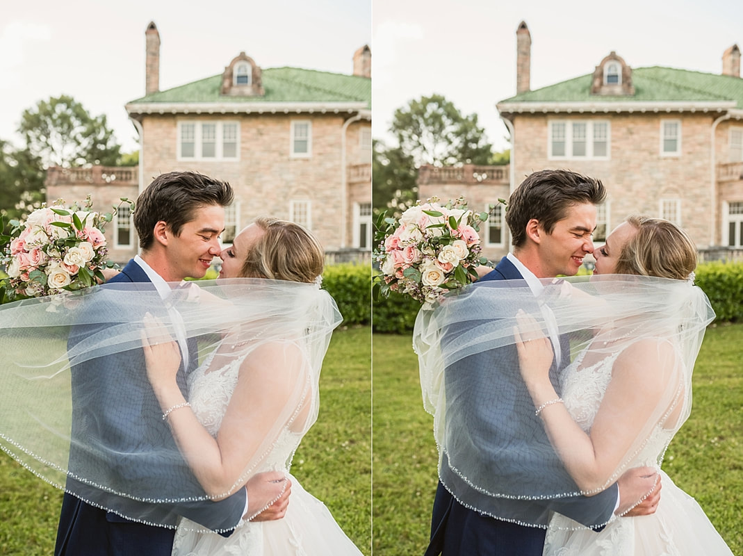 wedding portraits of bride and groom + Pink Palace Wedding + Memphis, TN