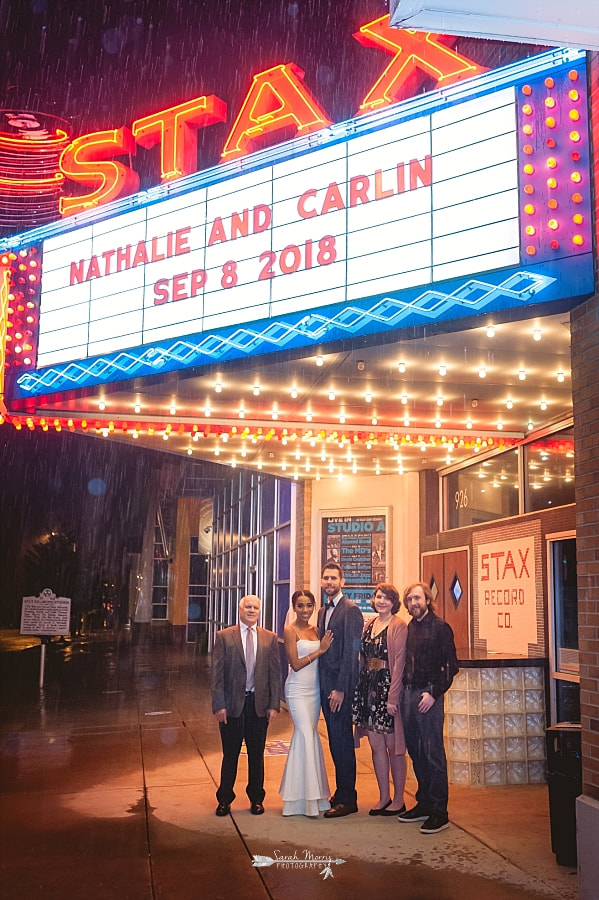 Groom's family under the marquee at the Stax Museum
