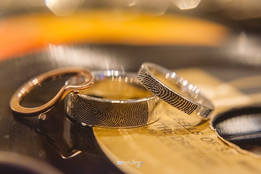 Close up of the finger print wedding rings on a vinyl record at the Stax Museum