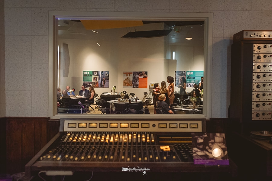 Wedding Reception shot through the sound booth window at the Stax Museum