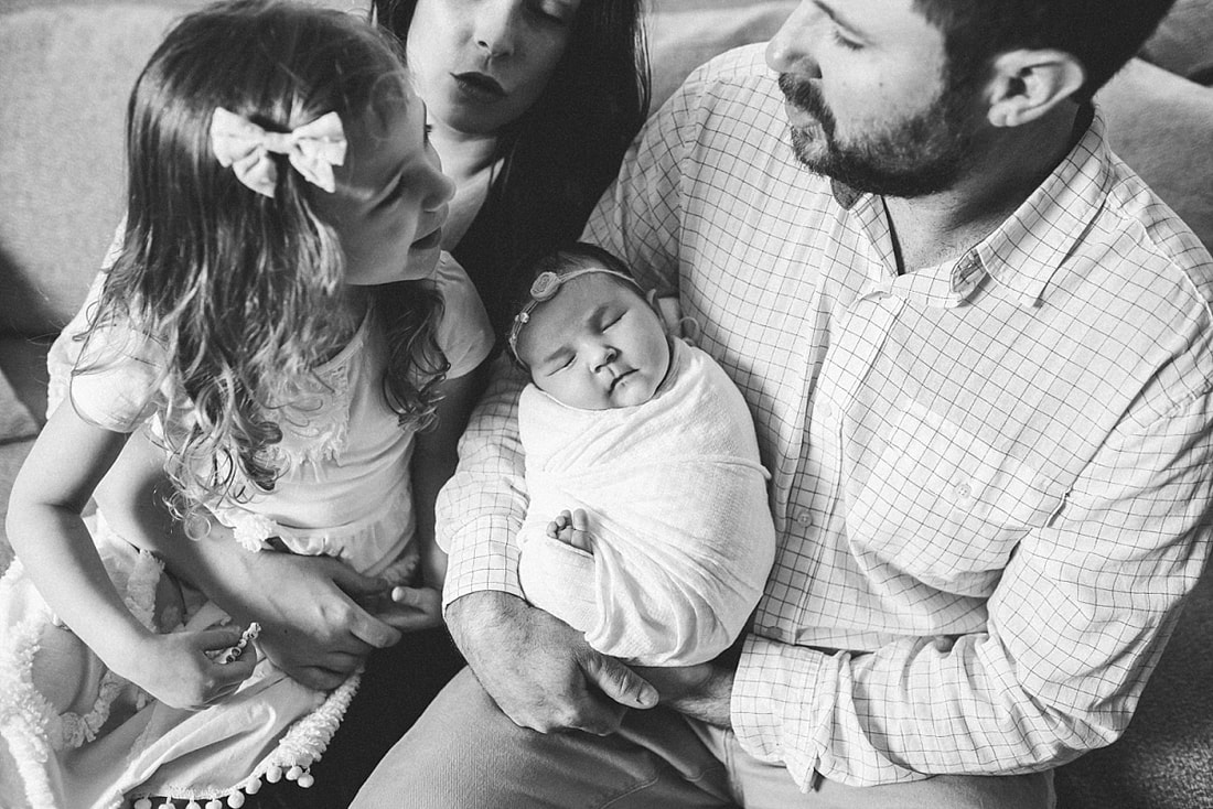 black and white family photo at newborn session in memphis, tn