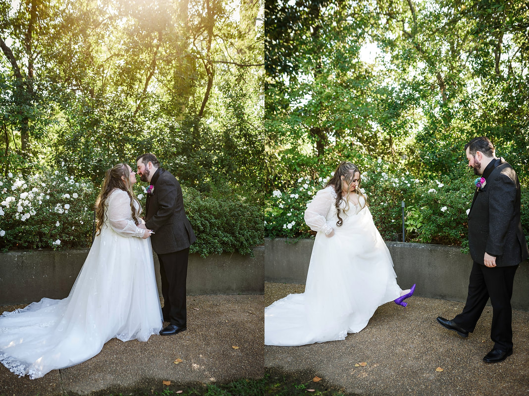 Bride and Groom having their first look at the Memphis Botanic Garden